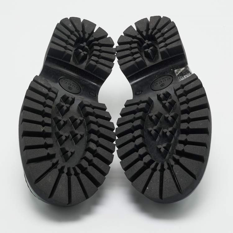 Pre Owned Gucci Green Leather Interlocking G Chain Loafers Size 41.5