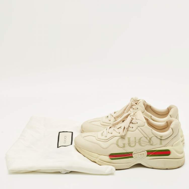Pre Owned Gucci Cream Leather Rhyton Lace Up Sneakers Size 39.5