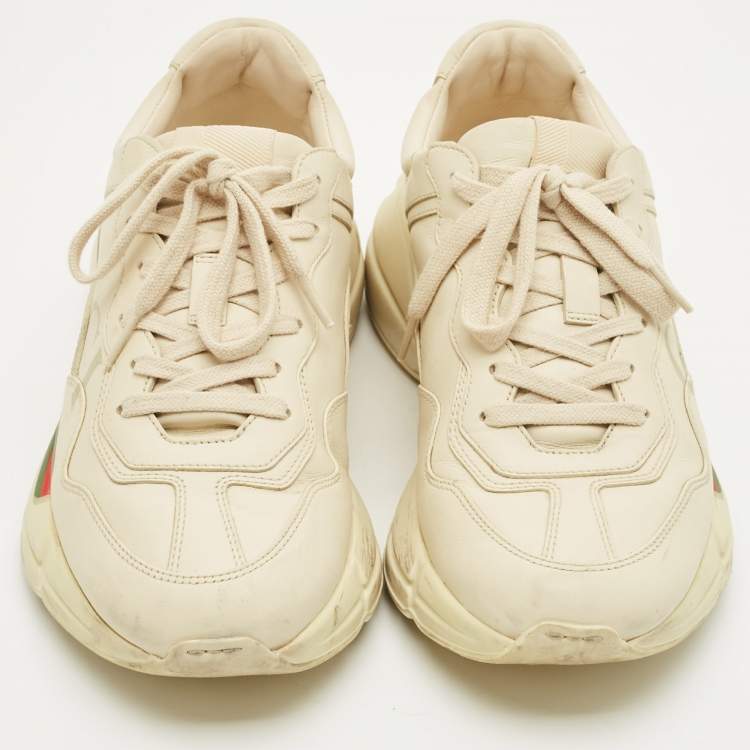 Pre Owned Gucci Cream Leather Rhyton Lace Up Sneakers Size 39.5