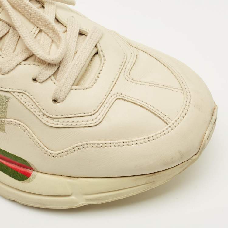 Pre Owned Gucci Cream Leather Rhyton Lace Up Sneakers Size 39.5