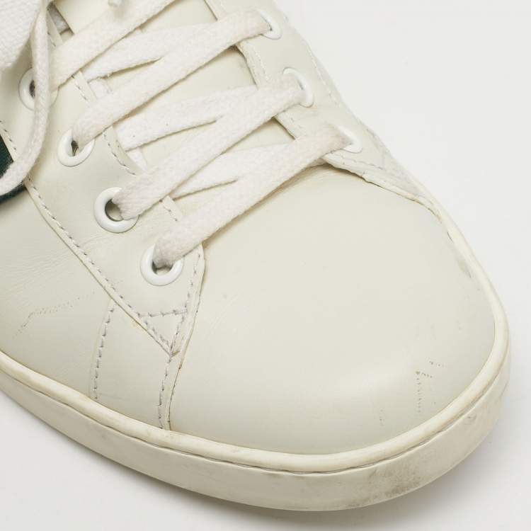 Pre Owned Gucci White Leather and Python Embossed Leather Ace Low Top Sneakers Size 41