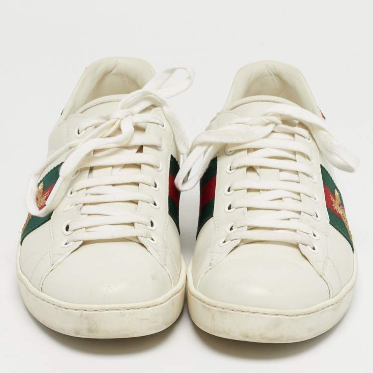 Pre Owned Gucci White Leather and Python Embossed Leather Ace Low Top Sneakers Size 41