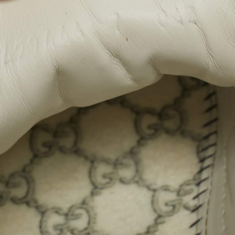 Pre Owned Gucci White Leather and Python Embossed Leather Ace Low Top Sneakers Size 41