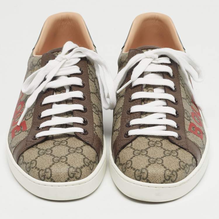 Pre Owned Gucci Beige/Brown GG Supreme Canvas Ace Sneakers Size 43