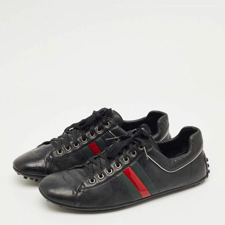 Pre Owned Gucci Black Leather and  Web Low Top Sneakers Size 45