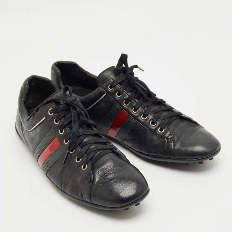 Pre Owned Gucci Black Leather and  Web Low Top Sneakers Size 45