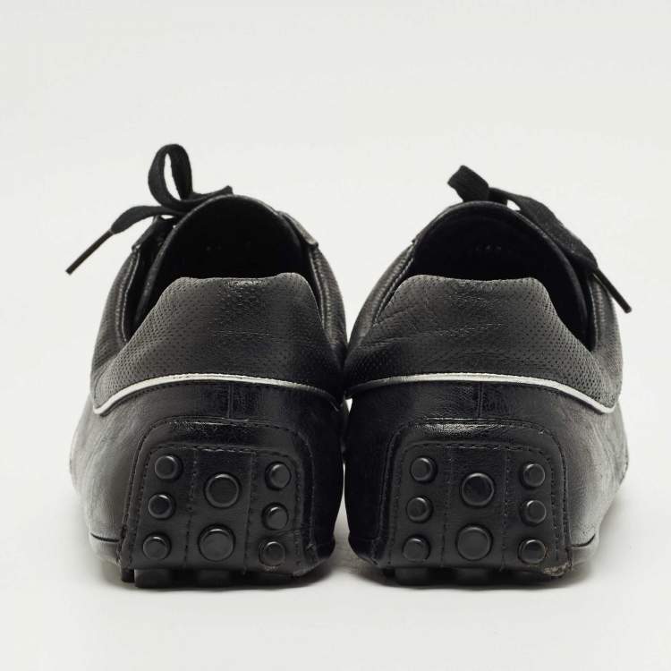 Pre Owned Gucci Black Leather and  Web Low Top Sneakers Size 45