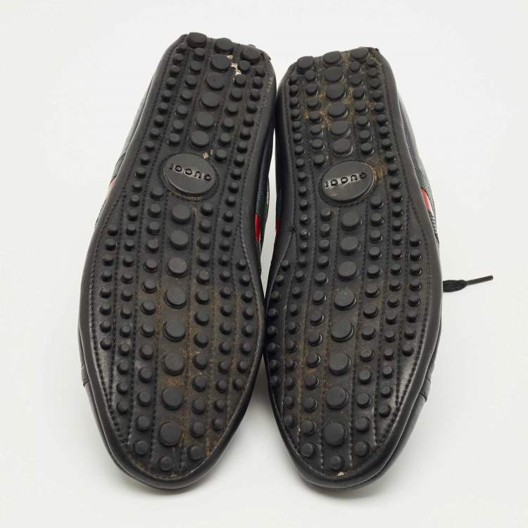 Pre Owned Gucci Black Leather and  Web Low Top Sneakers Size 45