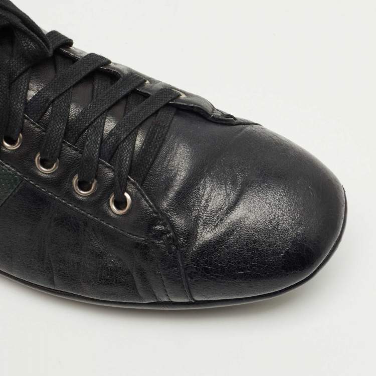 Pre Owned Gucci Black Leather and  Web Low Top Sneakers Size 45