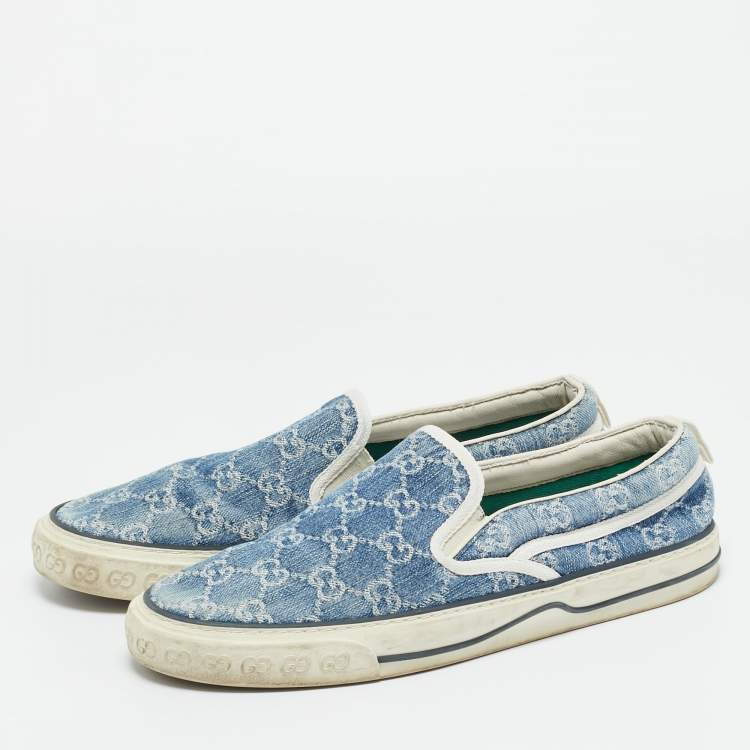 Pre Owned Gucci Blue GG Jacquard Denim Tennis 1977 Sneakers Size 43