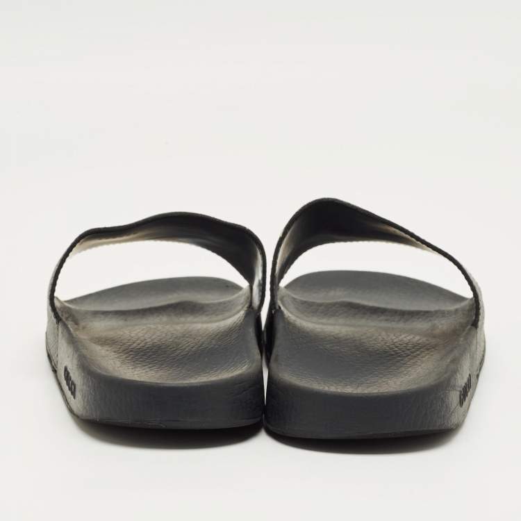 Pre Owned Gucci Black GG Coated Canvas Pool Slide Size 42