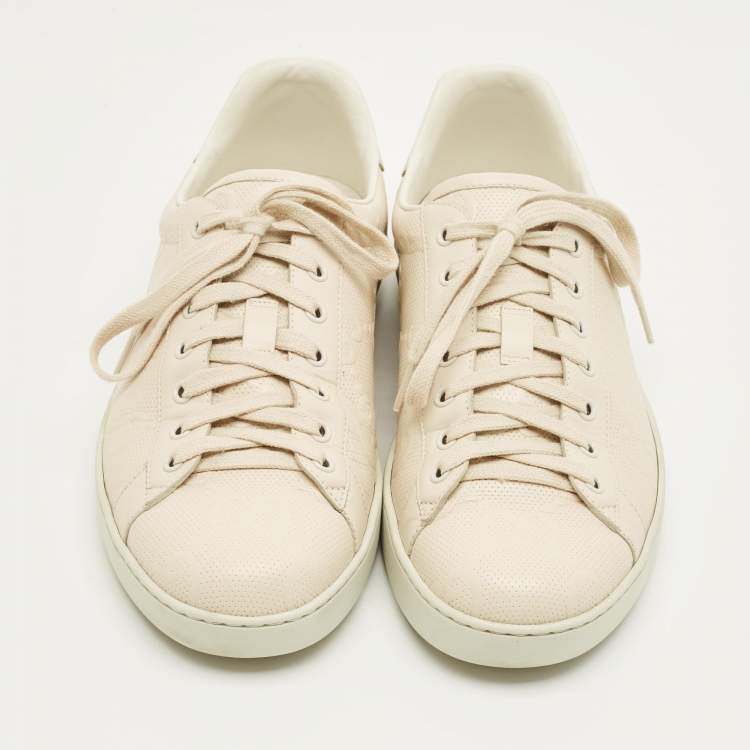 Pre Owned Gucci Cream Perforated Leather Lace Up Sneakers Size 45.5