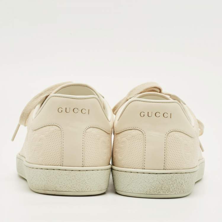 Pre Owned Gucci Cream Perforated Leather Lace Up Sneakers Size 45.5