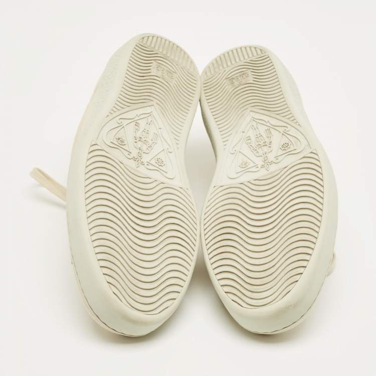 Pre Owned Gucci Cream Perforated Leather Lace Up Sneakers Size 45.5