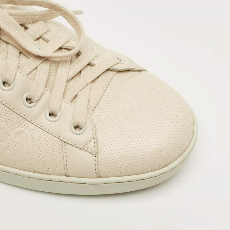 Pre Owned Gucci Cream Perforated Leather Lace Up Sneakers Size 45.5