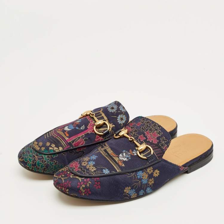 Pre Owned Gucci Multicolor Brocade Satin Princetown Mules Size 40