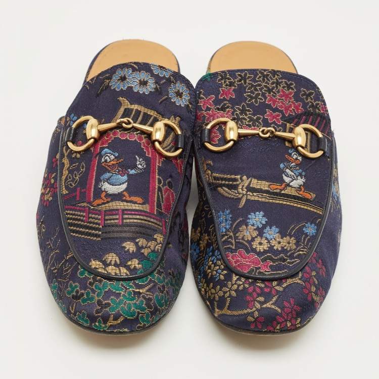 Pre Owned Gucci Multicolor Brocade Satin Princetown Mules Size 40