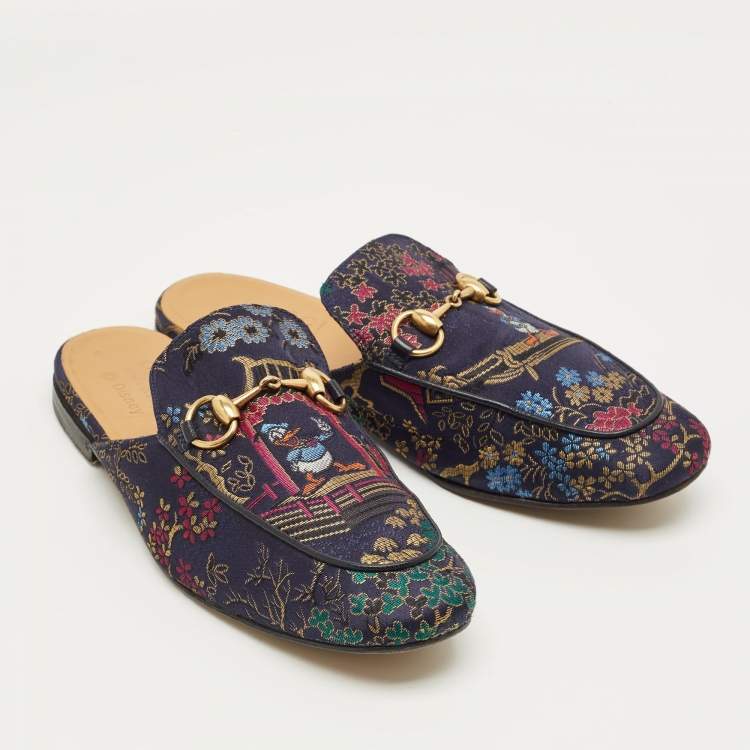 Pre Owned Gucci Multicolor Brocade Satin Princetown Mules Size 40