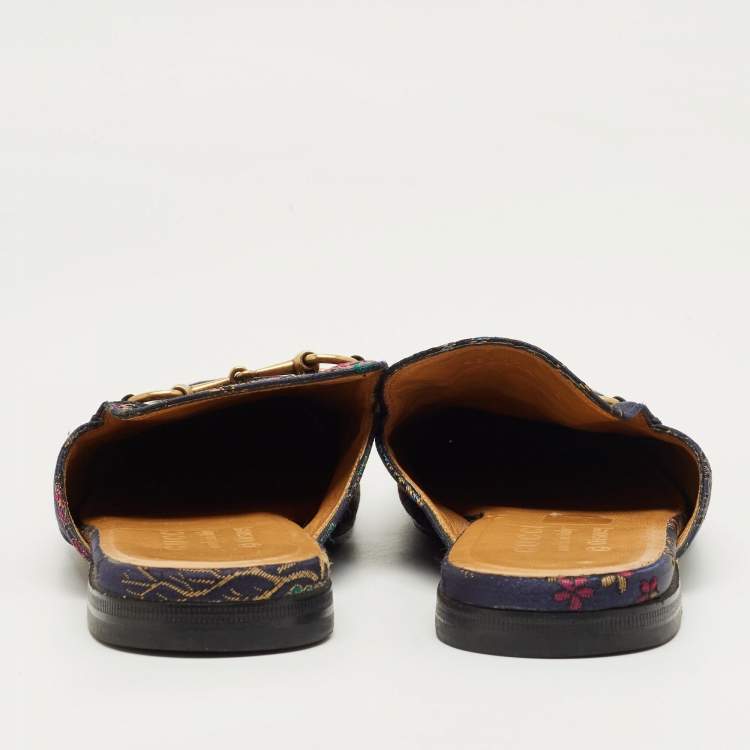 Pre Owned Gucci Multicolor Brocade Satin Princetown Mules Size 40