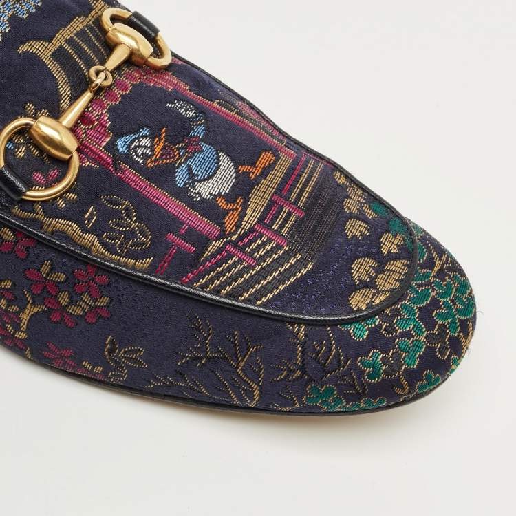 Pre Owned Gucci Multicolor Brocade Satin Princetown Mules Size 40
