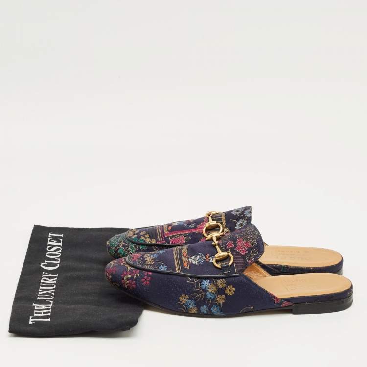 Pre Owned Gucci Multicolor Brocade Satin Princetown Mules Size 40