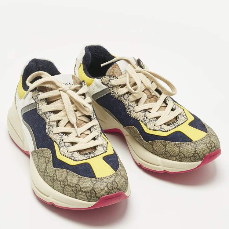 Pre Owned Gucci Multicolor Coated Canvas and Leather Rhyton Lace Up Sneakers Size 45