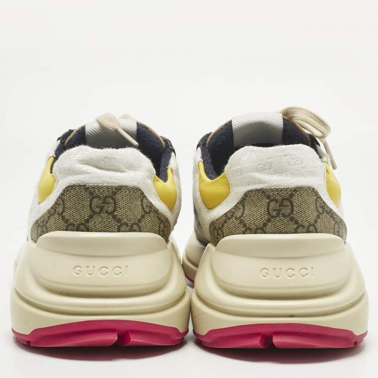 Pre Owned Gucci Multicolor Coated Canvas and Leather Rhyton Lace Up Sneakers Size 45