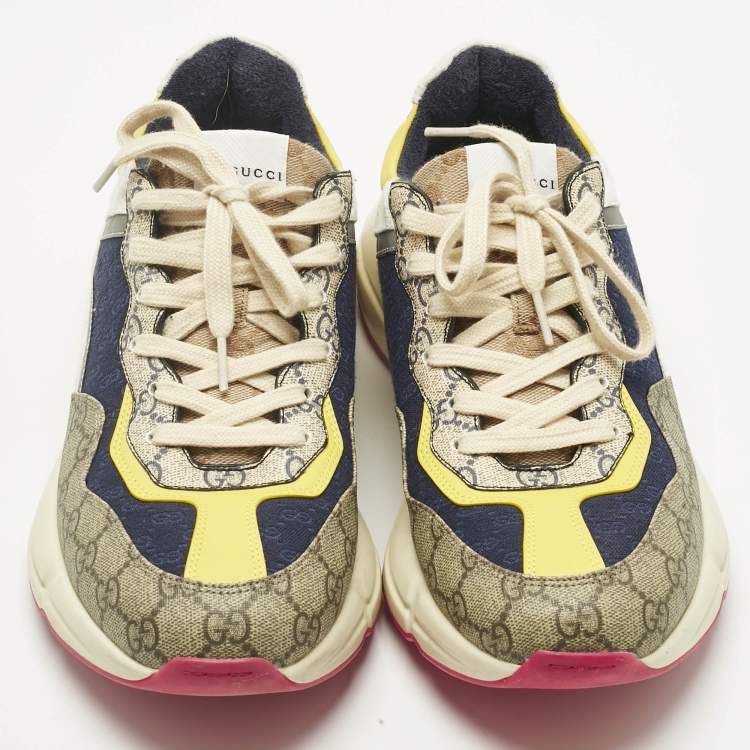 Pre Owned Gucci Multicolor Coated Canvas and Leather Rhyton Lace Up Sneakers Size 45