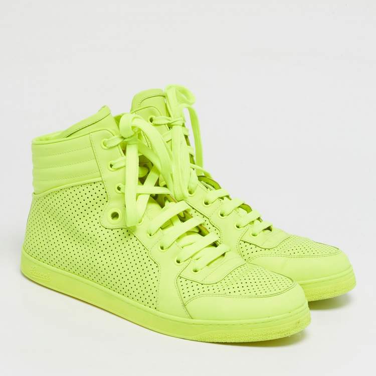 Pre Owned Gucci Green Perforated Leather Leather High Top Sneakers Size 44