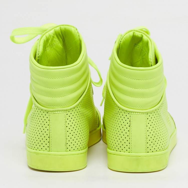 Pre Owned Gucci Green Perforated Leather Leather High Top Sneakers Size 44