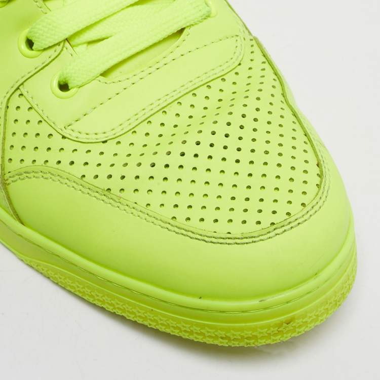 Pre Owned Gucci Green Perforated Leather Leather High Top Sneakers Size 44