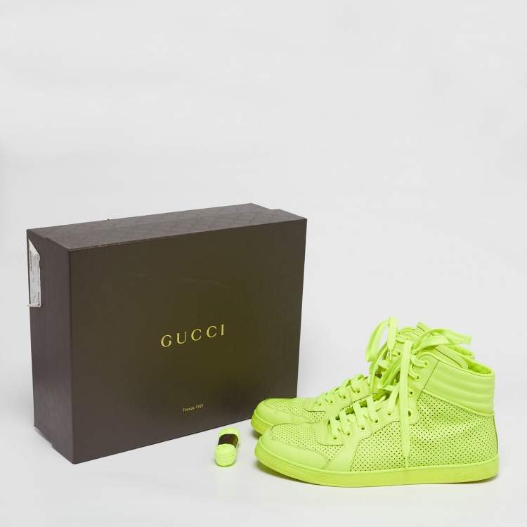 Pre Owned Gucci Green Perforated Leather Leather High Top Sneakers Size 44