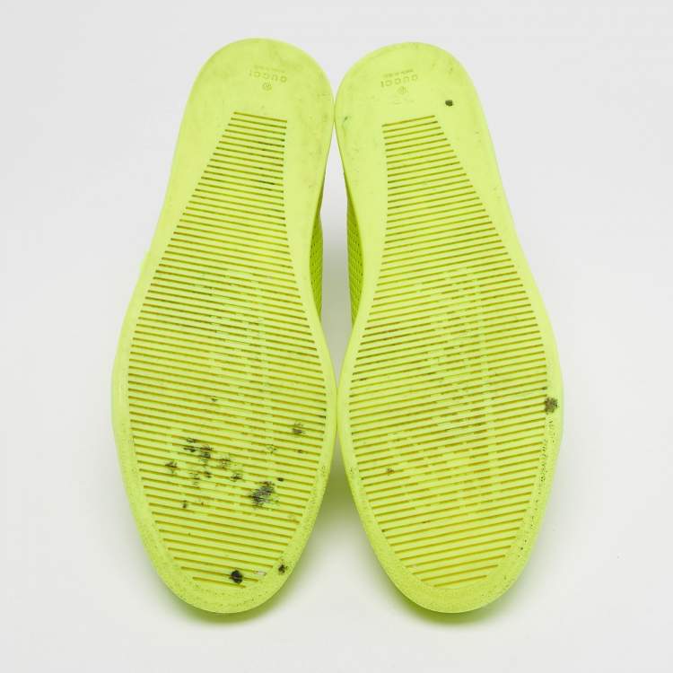 Pre Owned Gucci Green Perforated Leather Leather High Top Sneakers Size 44