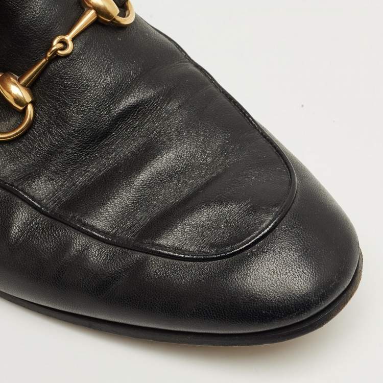 Pre Owned Gucci Black Leather Horsebit Princetown Loafers Size 42.5