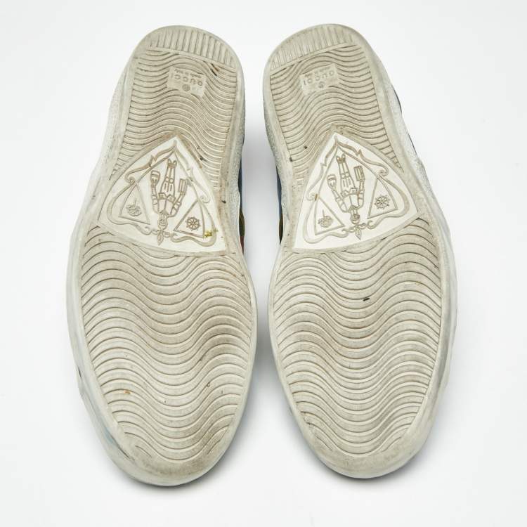 Pre Owned Gucci Blue Velvet And Leather Web Detail Low Top Sneakers Size 42.5