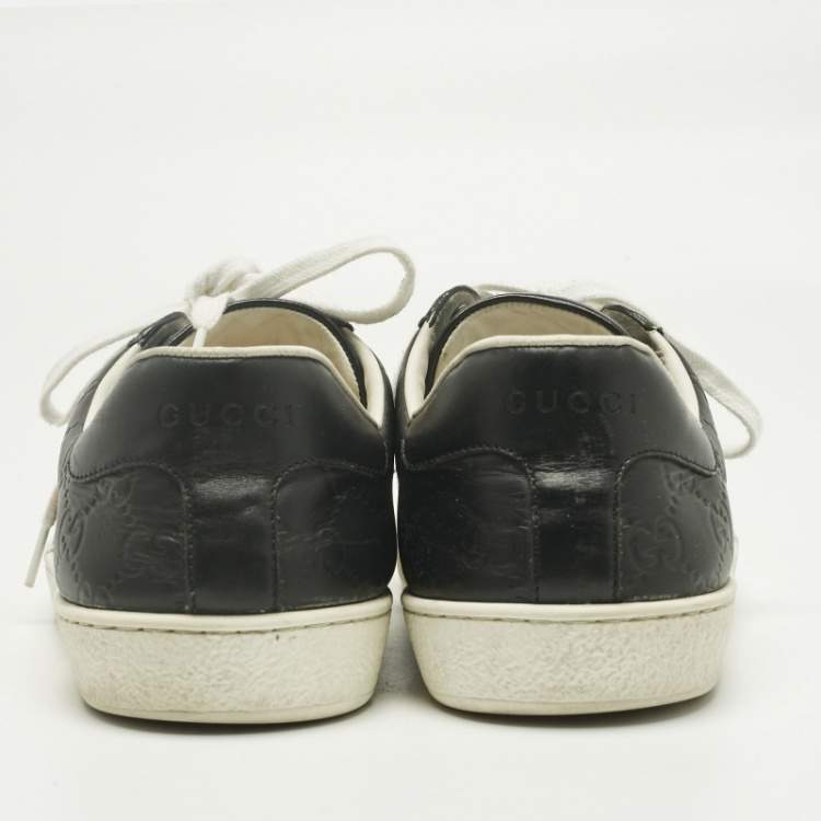 Pre Owned Gucci Black Leather Ace Web Lace Up Sneakers Size 42.5