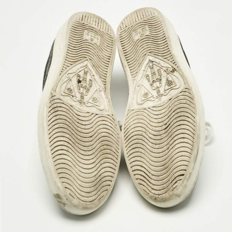 Pre Owned Gucci Black Leather Ace Web Lace Up Sneakers Size 42.5