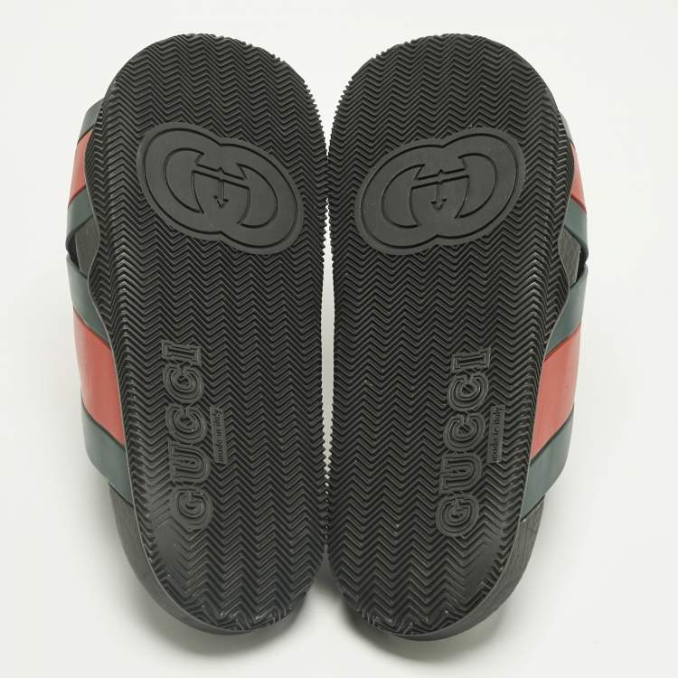 Pre Owned Gucci Red/Green Web Rubber Slide Sandals Size 44
