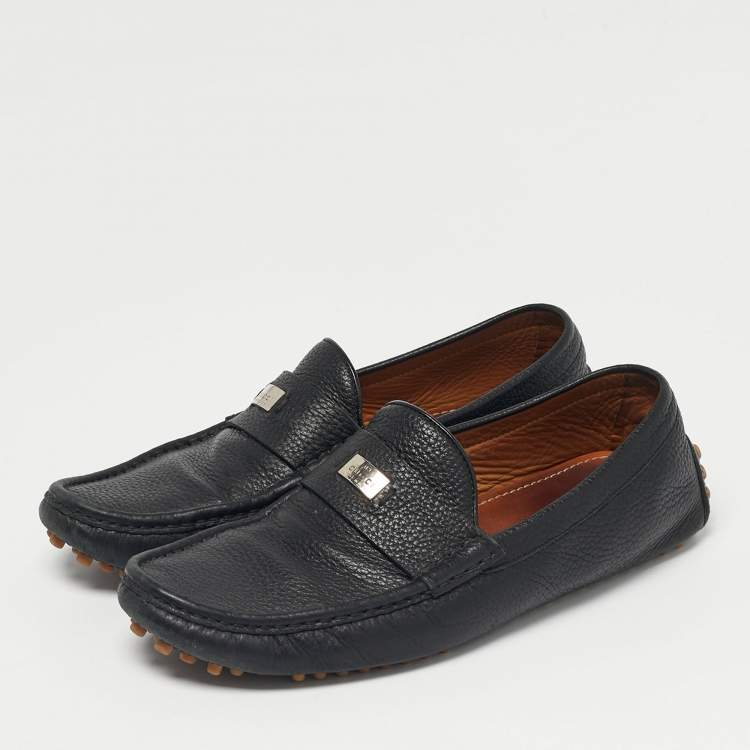 Pre Owned Gucci Black Leather Horsebit Slip On Loafers Size 41