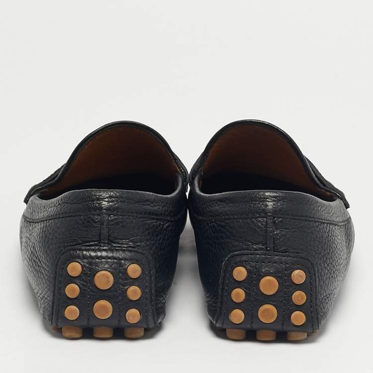 Pre Owned Gucci Black Leather Horsebit Slip On Loafers Size 41