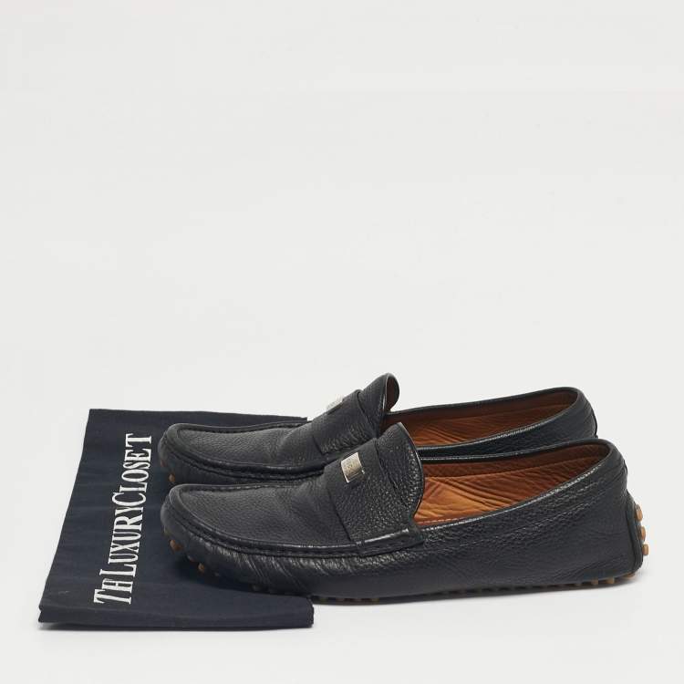 Pre Owned Gucci Black Leather Horsebit Slip On Loafers Size 41