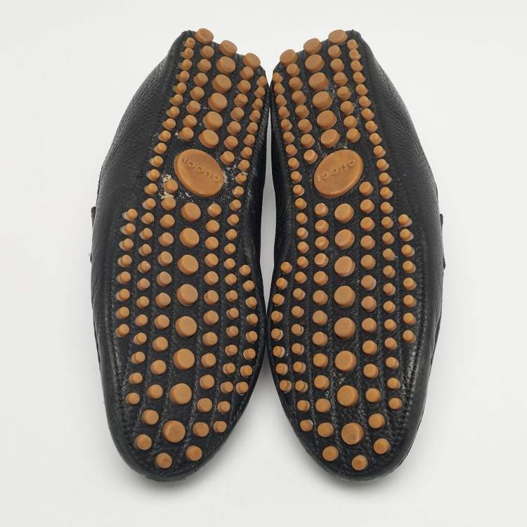 Pre Owned Gucci Black Leather Horsebit Slip On Loafers Size 41