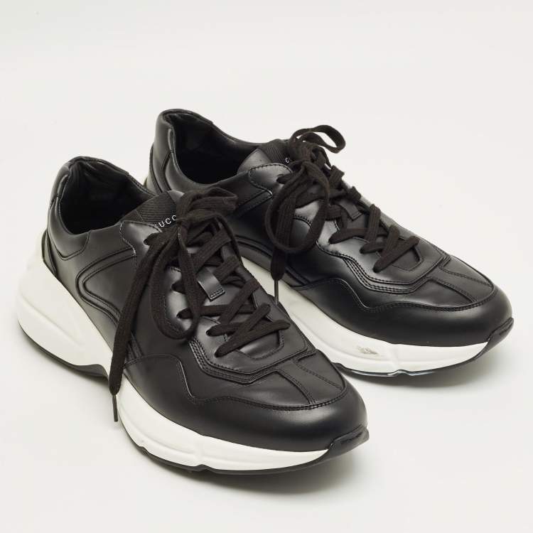 Pre Owned Gucci Black Leather Rhyton Sneakers Size 44