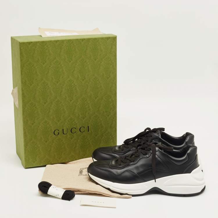 Pre Owned Gucci Black Leather Rhyton Sneakers Size 44