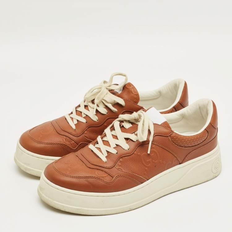 Pre Owned Gucci Brown Jumbo GG Leather Chunky B Sneakers Size 43.5