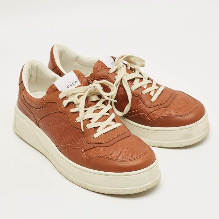 Pre Owned Gucci Brown Jumbo GG Leather Chunky B Sneakers Size 43.5