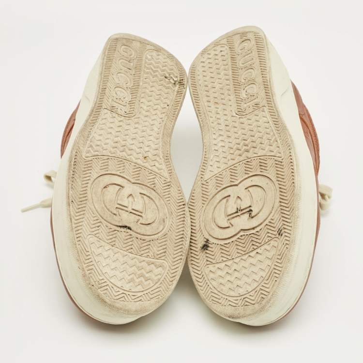 Pre Owned Gucci Brown Jumbo GG Leather Chunky B Sneakers Size 43.5