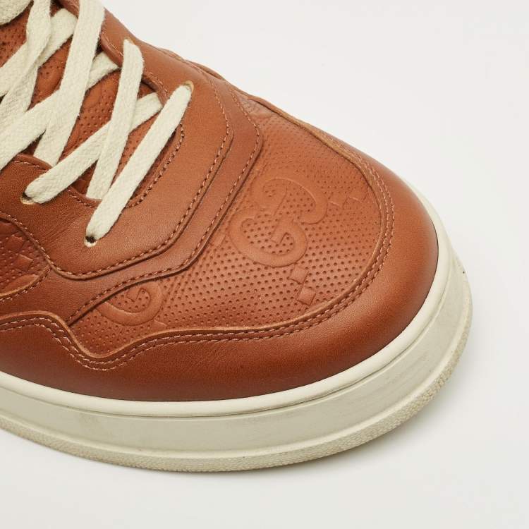 Pre Owned Gucci Brown Jumbo GG Leather Chunky B Sneakers Size 43.5