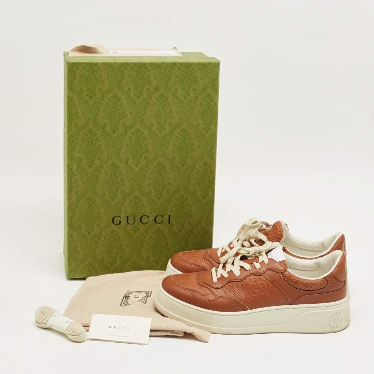 Pre Owned Gucci Brown Jumbo GG Leather Chunky B Sneakers Size 43.5