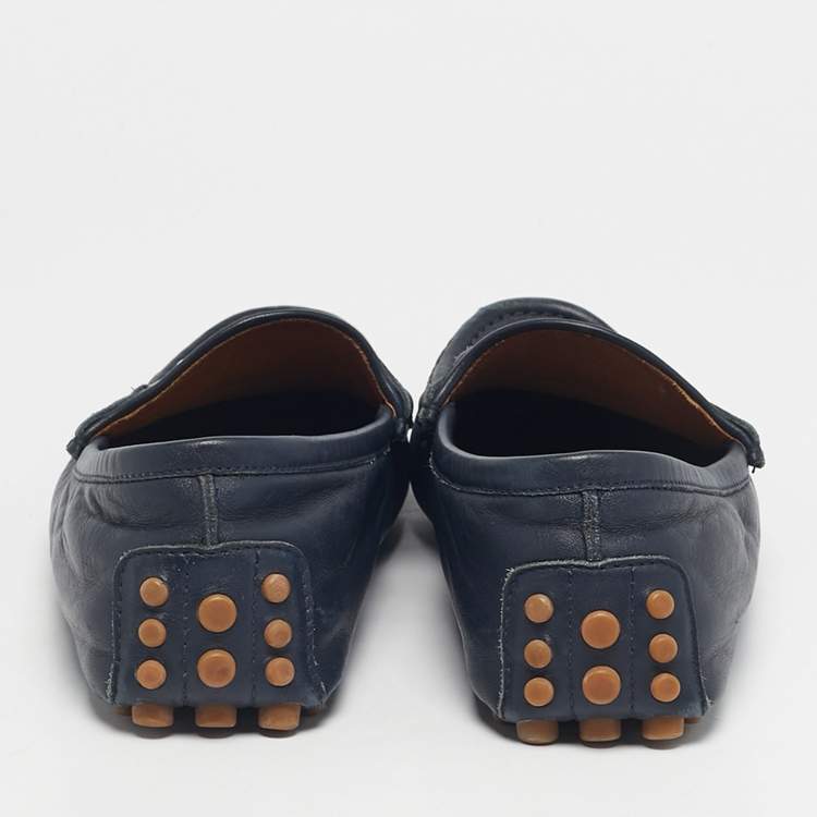 Pre Owned Gucci Navy Blue Leather Horsebit Slip On Loafers Size 42